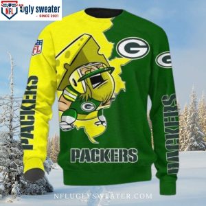 Green Bay Packers Cartoon Bring Cheese Design Ugly Christmas Sweater