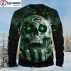 Edgy Skull Motifs American Flags On Green Bay Packers Ugly Christmas Sweater