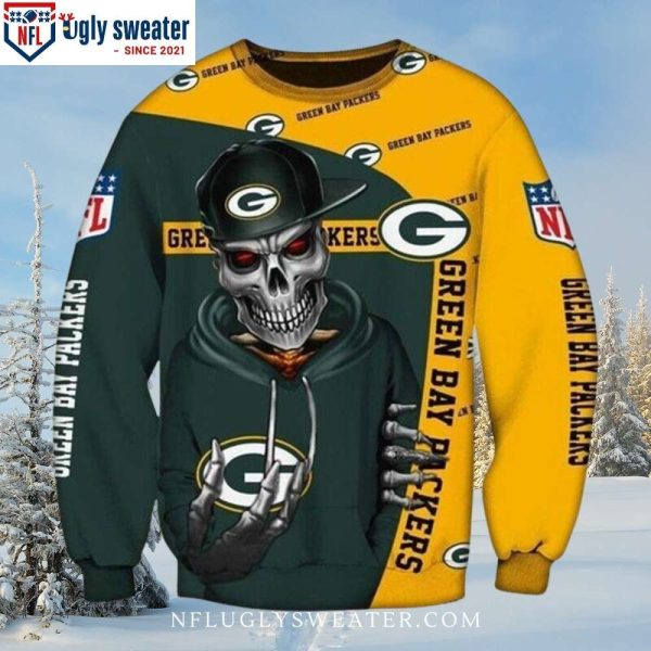 Green Bay Packers Skeleton Graphics Sweater – Festive And Eerie