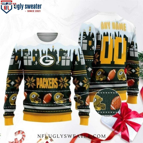 Green Bay Packers Ugly Christmas Sweater With Playful Snow Graphics