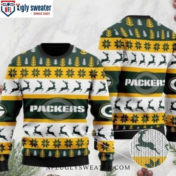 Green Yellow White Reindeers Pattern Graces Packers Ugly Sweater