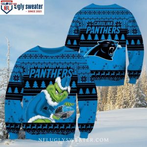 Grinch Carolina Panthers Stealing Football Ugly Xmas Sweater