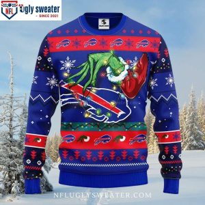 Grinch Christmas Light Buffalo Bills Logo Ugly Christmas Sweater 1 3