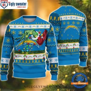 Grinch Christmas Lights Los Angeles Chargers Ugly Christmas Sweater