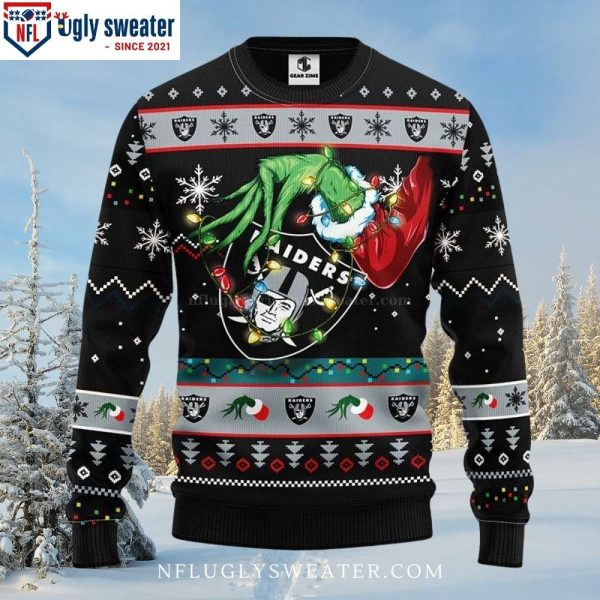 Grinch Hand Logo Raiders Ugly Christmas Sweater – Unique Oakland Raiders Gifts