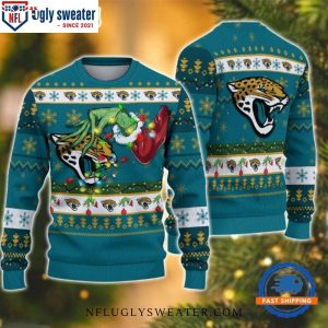 Grinch Holding Stocking Jacksonville Jaguars Ugly Xmas Sweater