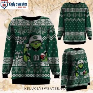 Grinch They Hate Us New York Jets Ugly Christmas Sweater Bold Design 1