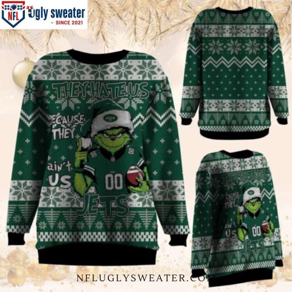 Grinch They Hate Us New York Jets Ugly Christmas Sweater – Bold Design