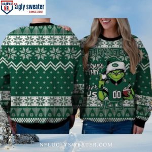 Grinch They Hate Us New York Jets Ugly Christmas Sweater Bold Design 2