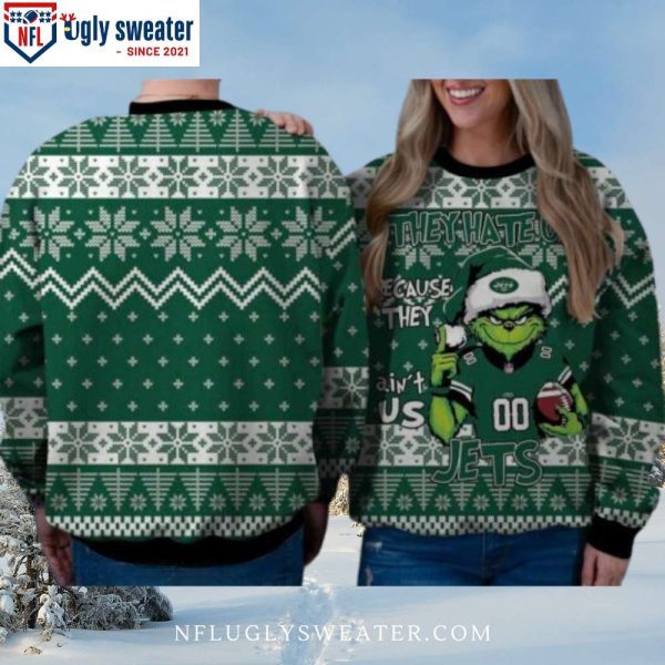 Grinch They Hate Us New York Jets Ugly Christmas Sweater – Bold Design