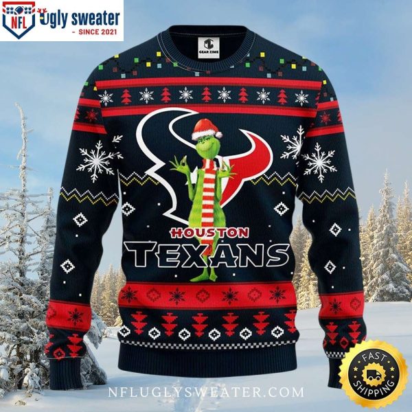 Grinch With Houston Texans Logo Christmas Ugly Sweater