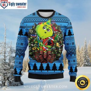 Grinch With Wreath Carolina Panthers Ugly Xmas Sweater