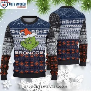 Grinch’s Touch Of Broncos Cheer – Ugly Christmas Sweater For Die-Hard Fans