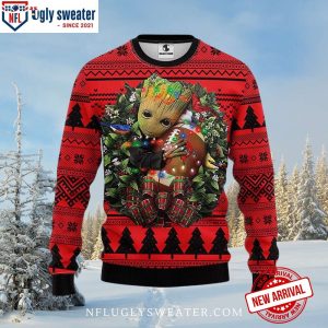 Groot Holding Football In Wreath – Tampa Bay Buccaneers Ugly Xmas Sweater