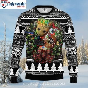 Groot Hug Christmas Ugly Sweater NFL Las Vegas Raiders Perfect Gift For Him 1 1