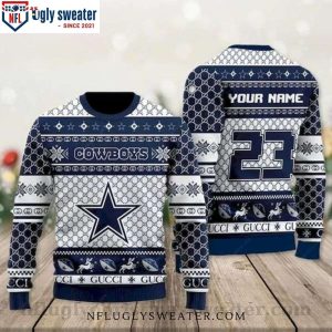 Gucci motifs – Dallas Cowboys Ugly Christmas Sweater – Custom Name Sweater