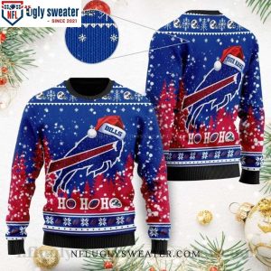 Ho Ho Ho Buffalo Bills Santa Ugly Christmas Sweater – Logo And Snowflakes