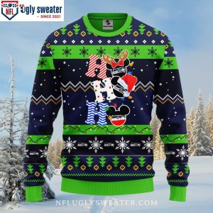 Ho Ho Ho Mickey Graphic Seattle Seahawks Christmas Sweater