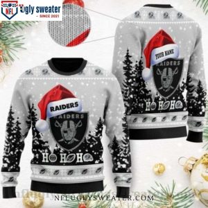 Ho Ho Ho Ugly Christmas Sweater – Oakland Raiders Logo with Santa Hat