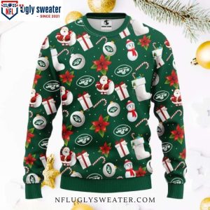 Holiday Gifts New York Jets Ugly Christmas Sweater – Candy Cane And Snowman Fun