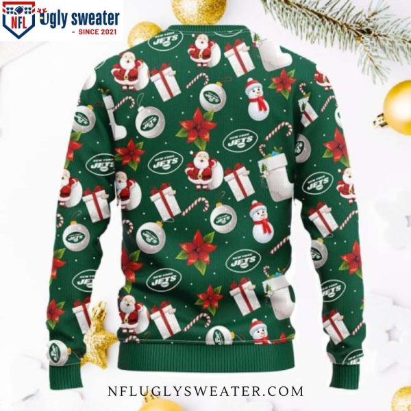 Holiday Gifts New York Jets Ugly Christmas Sweater – Candy Cane And Snowman Fun