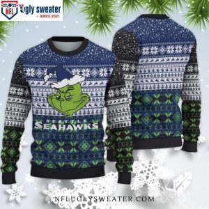 Holiday Grinch Vibes – Seattle Seahawks Ugly Sweater With Playful Design