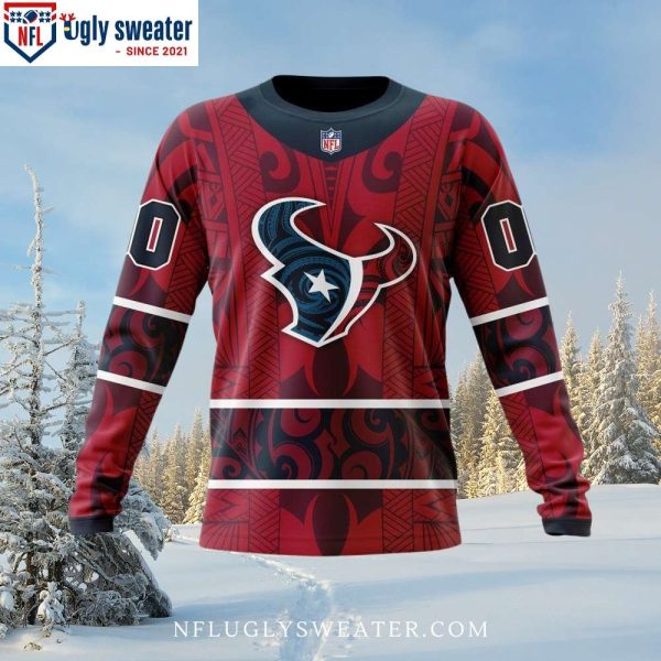 Houston Texans Tribal Pattern Personalized Ugly Christmas Sweater