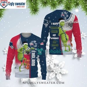 I Hate Morning People – New England Patriots Grinch Ugly Christmas Sweater