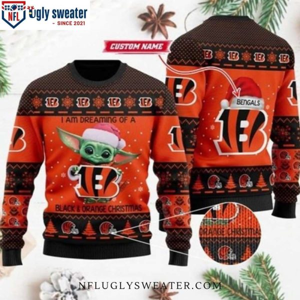 I’m Dreaming Of A Black Orange Christmas – Cincinnati Bengals Baby Yoda Ugly Sweater