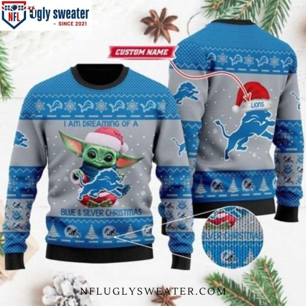 I’m Dreaming Of A Blue Silver Christmas – Detroit Lions Baby Yoda Ugly Sweater