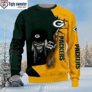 Iron Maiden For Halloween Graphics Infused Into Packers Christmas Sweater