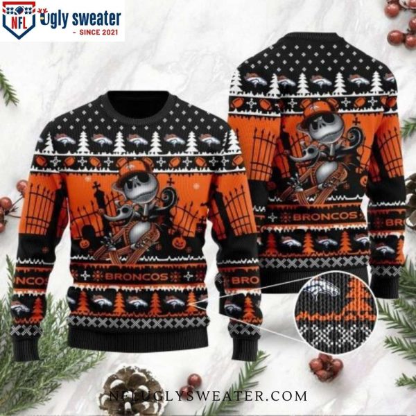 Jack Skellington Halloween Graphic Denver Broncos Ugly Christmas Sweater