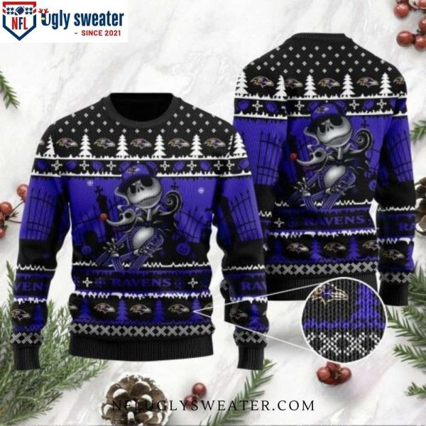 Jack Skellington Halloween Graphic Ravens Ugly Christmas Sweater