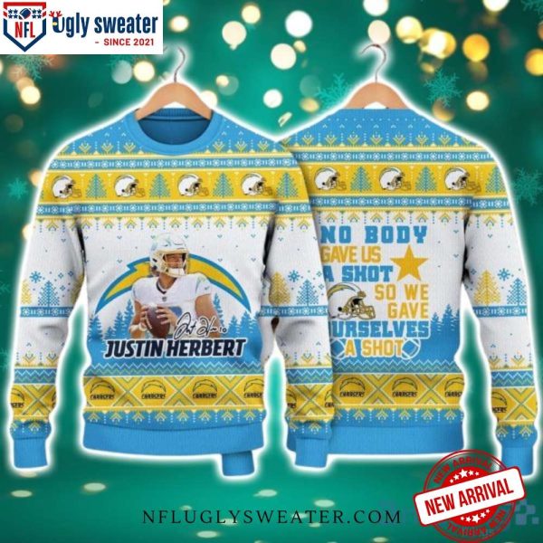 Justin Herbert Los Angeles Chargers Ugly Xmas Sweater – Quote Design