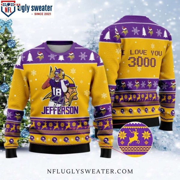 Justin Jefferson I Love You 3000 Minnesota Vikings Ugly Xmas Sweater