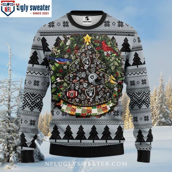 Laurel Wreath And Pine Tree Oakland Raiders Ugly Christmas Sweater -A Gift For Him