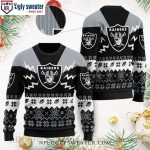 Lightning, Snowflakes and Logo Print Raiders Ugly Christmas Sweater – Ideal Gift for Fans