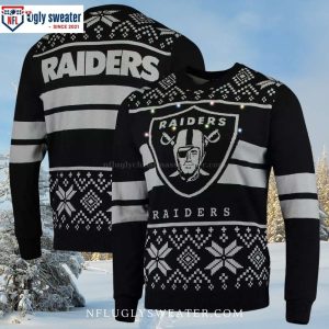 Lights and Raiders Logo Print Ugly Christmas Sweater- Perfect for Fans