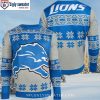 Lions Logo Print Ugly Christmas Sweater For Detroit Lions Fans