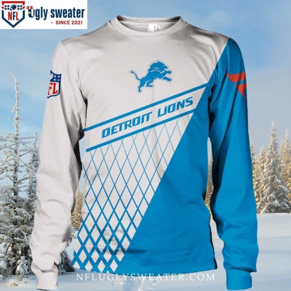 Lions Logo Print Ugly Christmas Sweater For Detroit Lions Fans