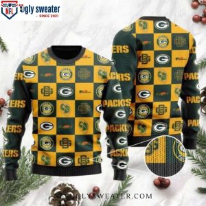 Logo Checkered Flannel Design Ugly Sweater – Perfect For Packers Fans