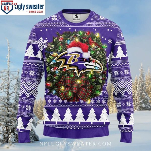 Logo Graphic With Christmas Light Ravens Ugly Christmas Sweater