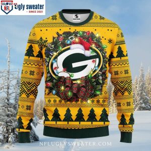 Logo Print And Christmas Light Green Bay Packers Ugly Sweater 1