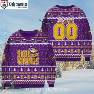 Logo Print Minnesota Vikings – Custom Name Ugly Christmas Sweater For Fans