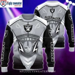 Logo Printed Oakland Raiders Ugly Christmas Sweater Gray – Perfect Gift For A Fan