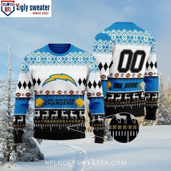 Los Angeles Chargers Christmas Ugly Sweater – Custom Name and Number