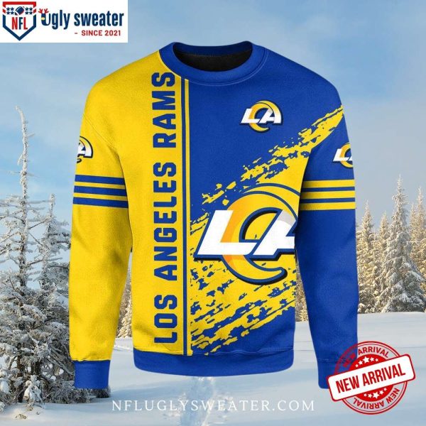 Los Angeles Rams Blue And Yellow Striped Christmas Sweater