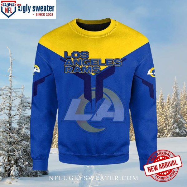 Los Angeles Rams Bold Logo Blue And Yellow Ugly Sweater