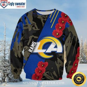 Los Angeles Rams Camouflage And Poppy Flower Ugly Sweater