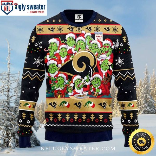 Los Angeles Rams Christmas Sweater With 12 Grinch Xmas Day